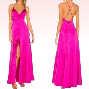 Nwt LOVERS + FRIENDS Bermuda Pink Satin Slit Dress (Sz M)